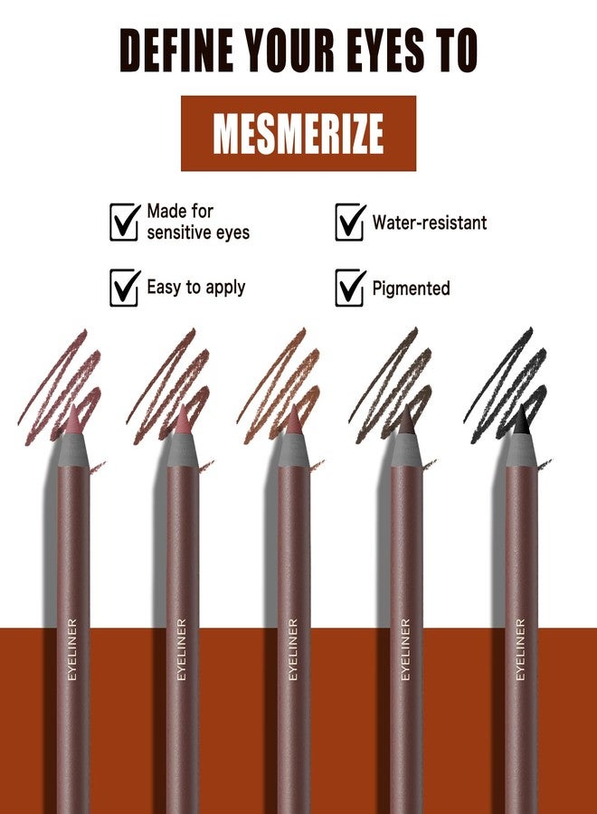 Pinkiou 5 Colors Eyeliner Pencil Set,24 Hour Waterproof Smudge-Proof Eye Liner Pencil, Long-Lasting Makeup Pencils for Eyebrows and Eyeliner (Plum, Stone, Chocolate, Brown, Black)​ - Image 2